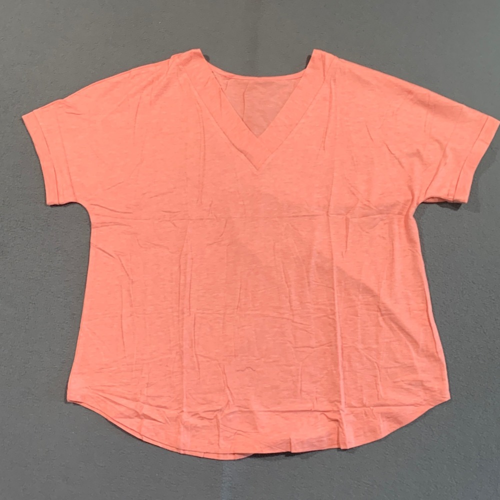 New Women's XXL Basic Tees Deep Pink V Neck‎ Short Sleeve Cotton Spandex Stylish